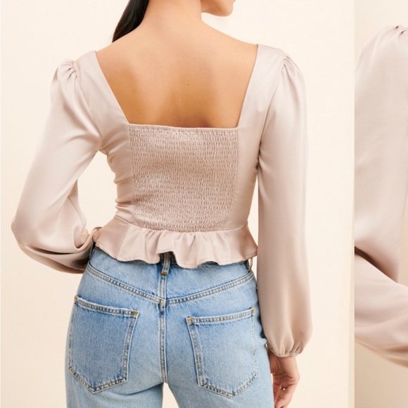 ASTR the Label Puff Sleeve Top | Nude Smocked Back Blouse | Size S NWT - Picture 7 of 8